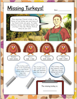 Thanksgiving Place Value - Detective Math Mystery Project