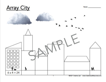 Array City - Multiplication Math Worksheets - 100% Editable