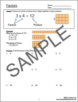 Factors - Lesson & Practice Questions - 100% Editable