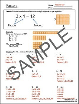 Factors - Lesson & Practice Questions - 100% Editable