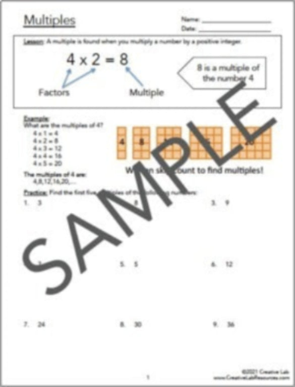 Multiples, Least Common Multiple - 100% Editable