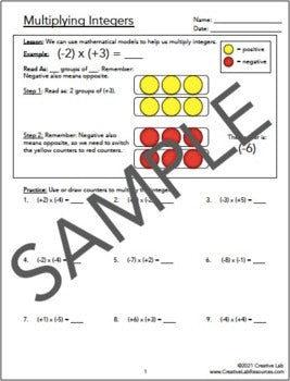 Multiplying Integers - Lesson & Practice Questions - 100% Editable
