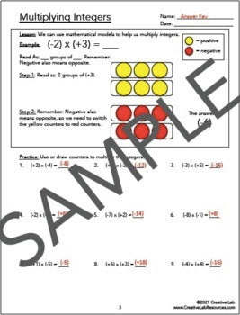 Multiplying Integers - Lesson & Practice Questions - 100% Editable