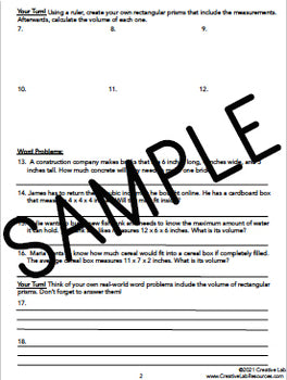 Volume of Rectangular Prisms - Lesson & Practice Questions - 100% Editable