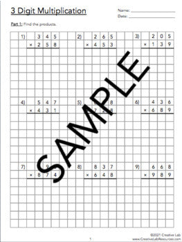 3 Digit by 3 Digit Multiplication Worksheet
