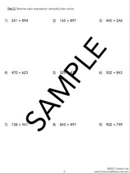 3 Digit by 3 Digit Multiplication Worksheet
