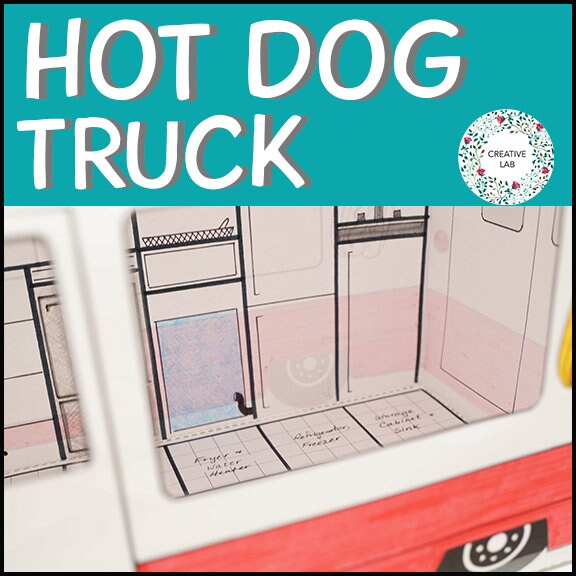 Math Craft - Design A Hot Dog Truck - Math Area and Decimals - PBL // Printable Teaching Lesson School Resource // No Prep Classroom //