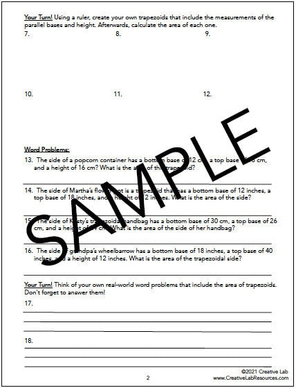 Area of Trapezoids - Math Lesson & Practice Questions // Printable Teaching Resource // No Prep Classroom //