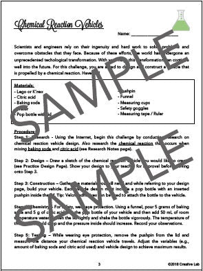 Chemical Reaction Cars - Baking Soda - STEM // Printable Teaching Resource // No Prep Classroom //